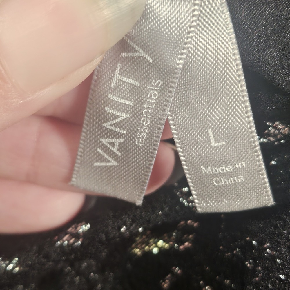 Vtg Vanity Cami Top Junior L Black Metallic Lace Trim Crinkle Y2K Whimsigoth 90s - Picture 2 of 10